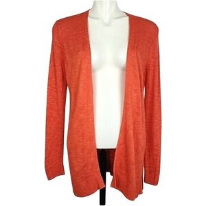 GAP Women Blood Orange Lightweight Open Front Slub Cardigan Knit Cotton Blend S